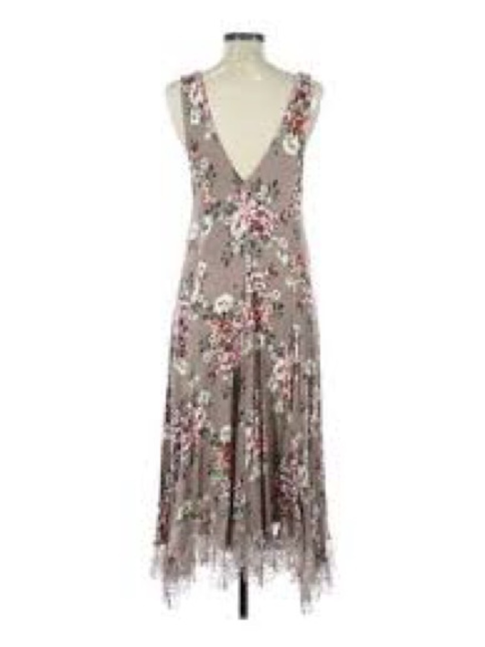 Floral V-Neck Midi Dress in Taupe